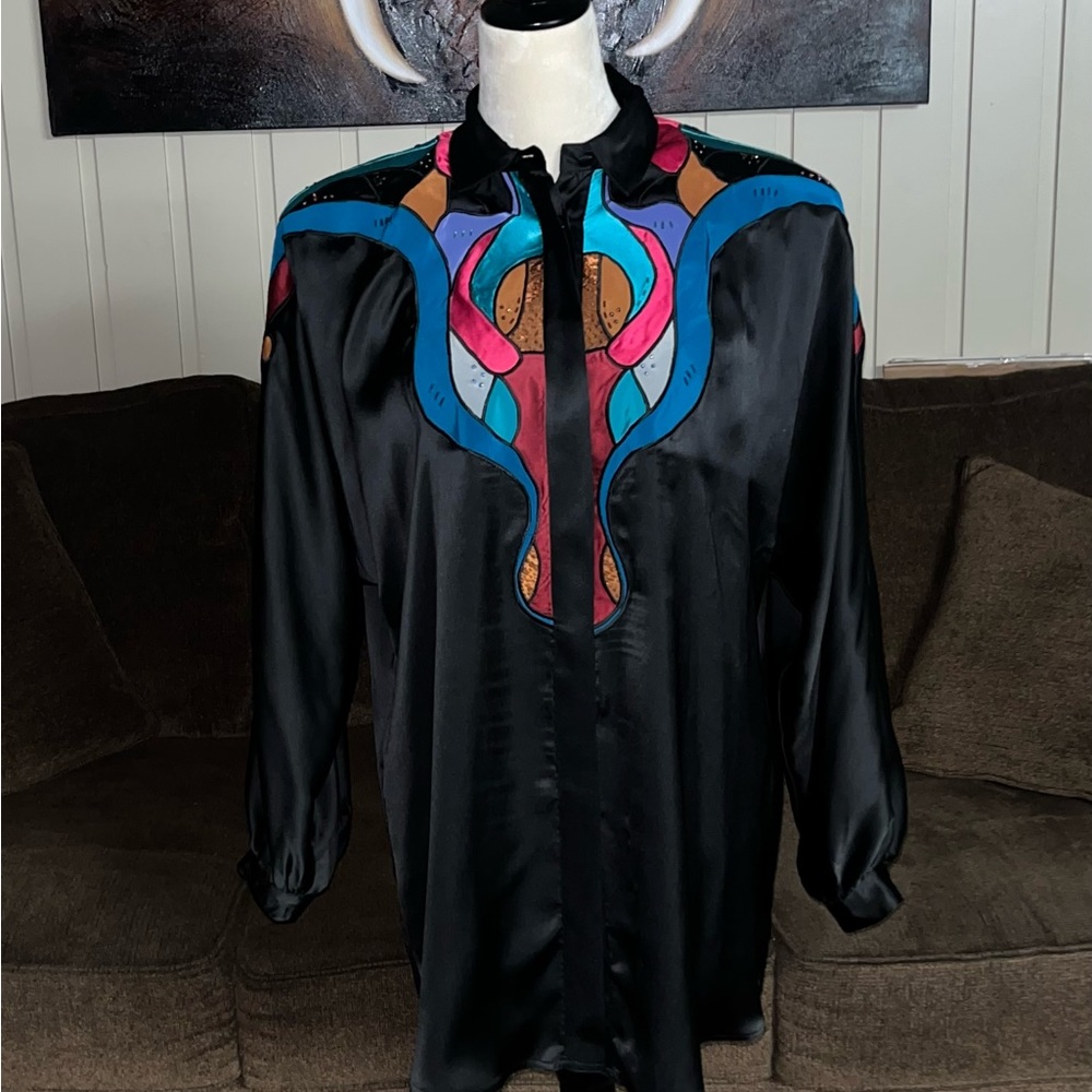 Sir James~ Size 8 Elegant Blouse Multi-Colors Abs… - image 8